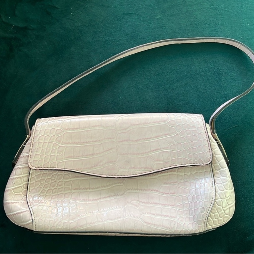 NWOT Animal Print Textured Pink Vegan Leather Crocodile-Embossed Shoulder Bag